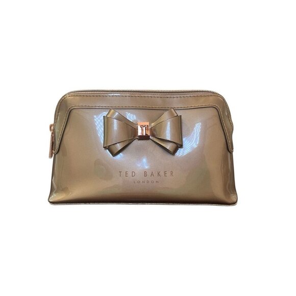 Ted Baker London Champagne Cosmetic Make Up Bag w/ Bow Zipper Logo Pull Tab - Picture 1 of 5